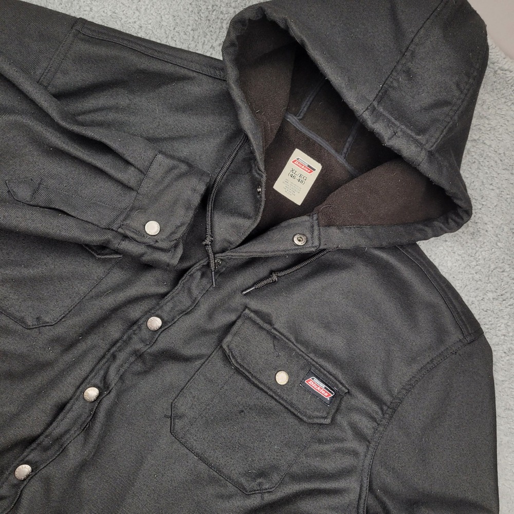 Dickies XL Black Hooded Button Up Shirt Jacket Menswear Workwear Coat‎